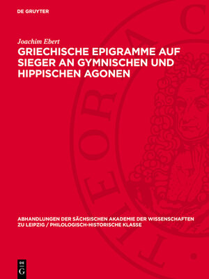 cover image of Griechische Epigramme auf Sieger an gymnischen und hippischen Agonen